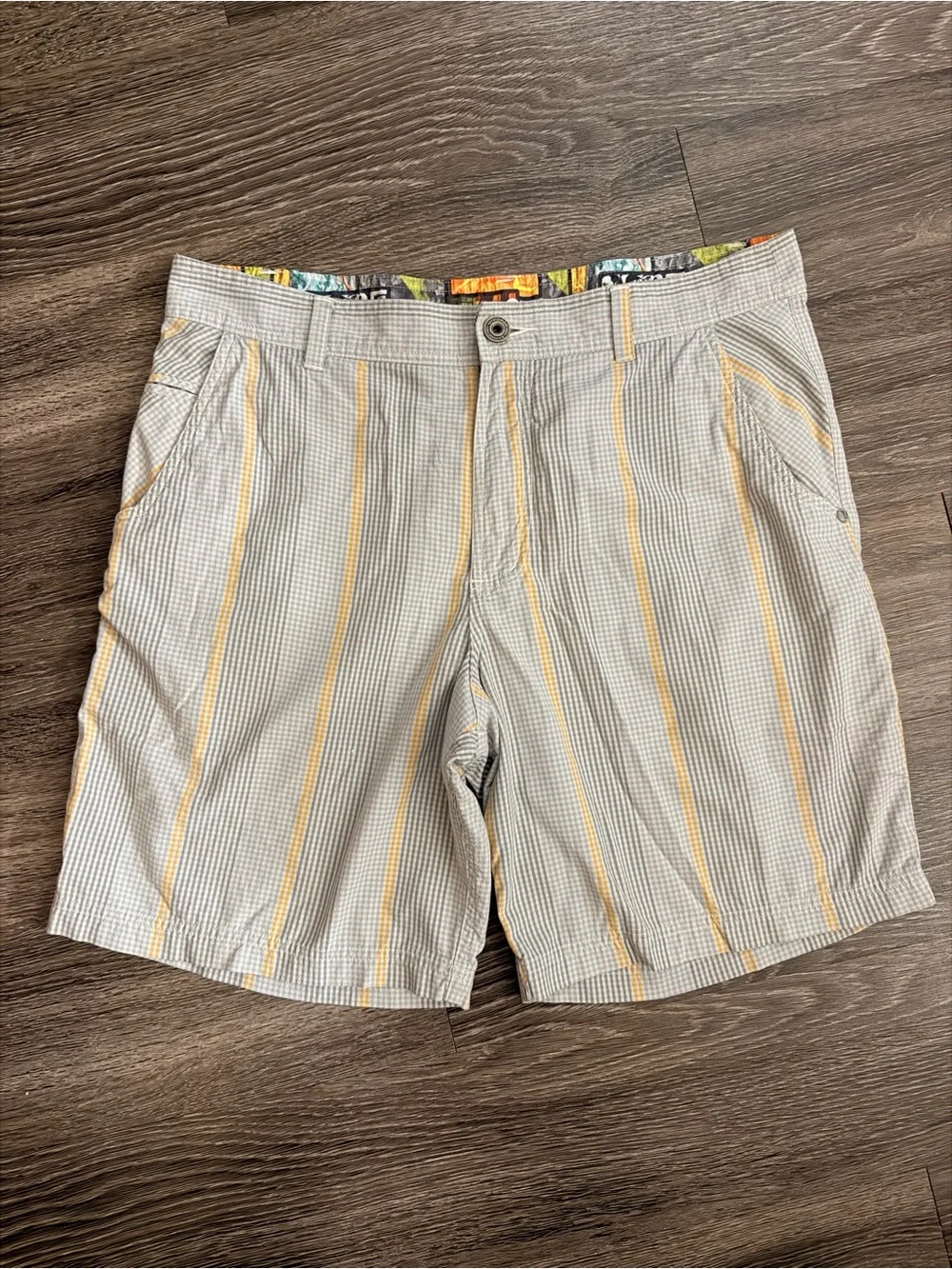 lululemon athletica Men's Light Gray-Blue Shorts with Yellow Stripes